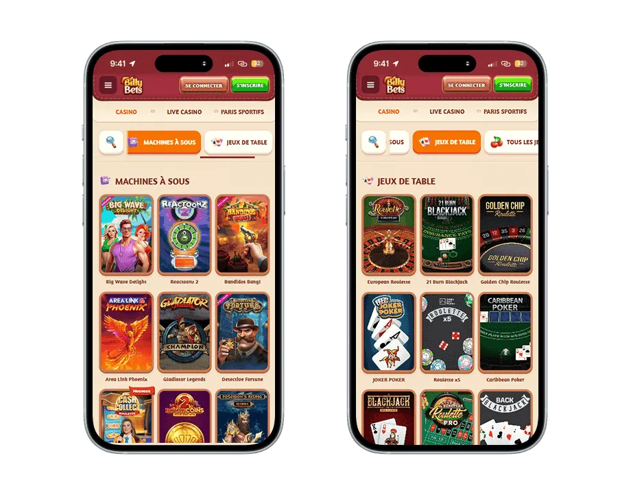 Machines à sous et jeux de tables disponibles sur BillyBets Casino